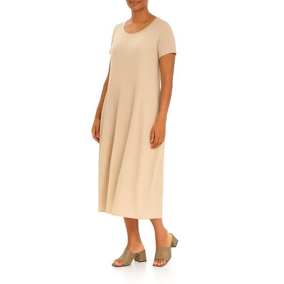 Grizas Women's Silk Midi Dress Size XL Champage Scoop Neck NWT - Picture 2 of 3